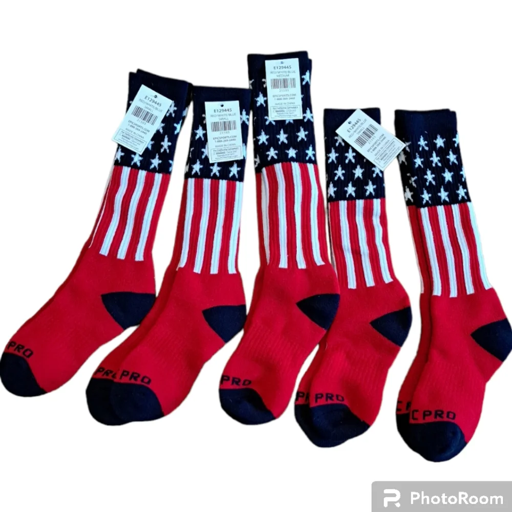 (5) Epic Sports 'Merica Socks (4) S and (1) M